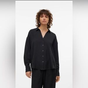 NWT Vero Moda Queeny Blouse Oversized Kent Collar Spring Quilted Hem Tencel Top